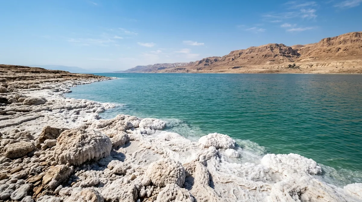 Dead sea salt shore jordan