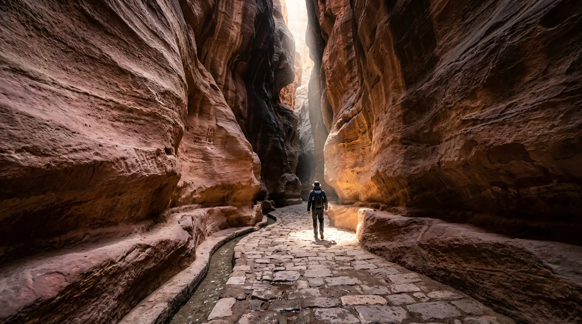 Petra siq canyon entrance in Jordan